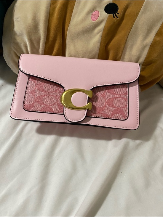 Coach Handbags - Coach Pink Leather and Signature Canvas Clutch with Gold C Logo